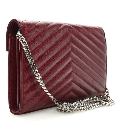 Saint Laurent Grain De Poudre Matelasse Chevron Monogram Chain Wallet Palissandre 3 of 8