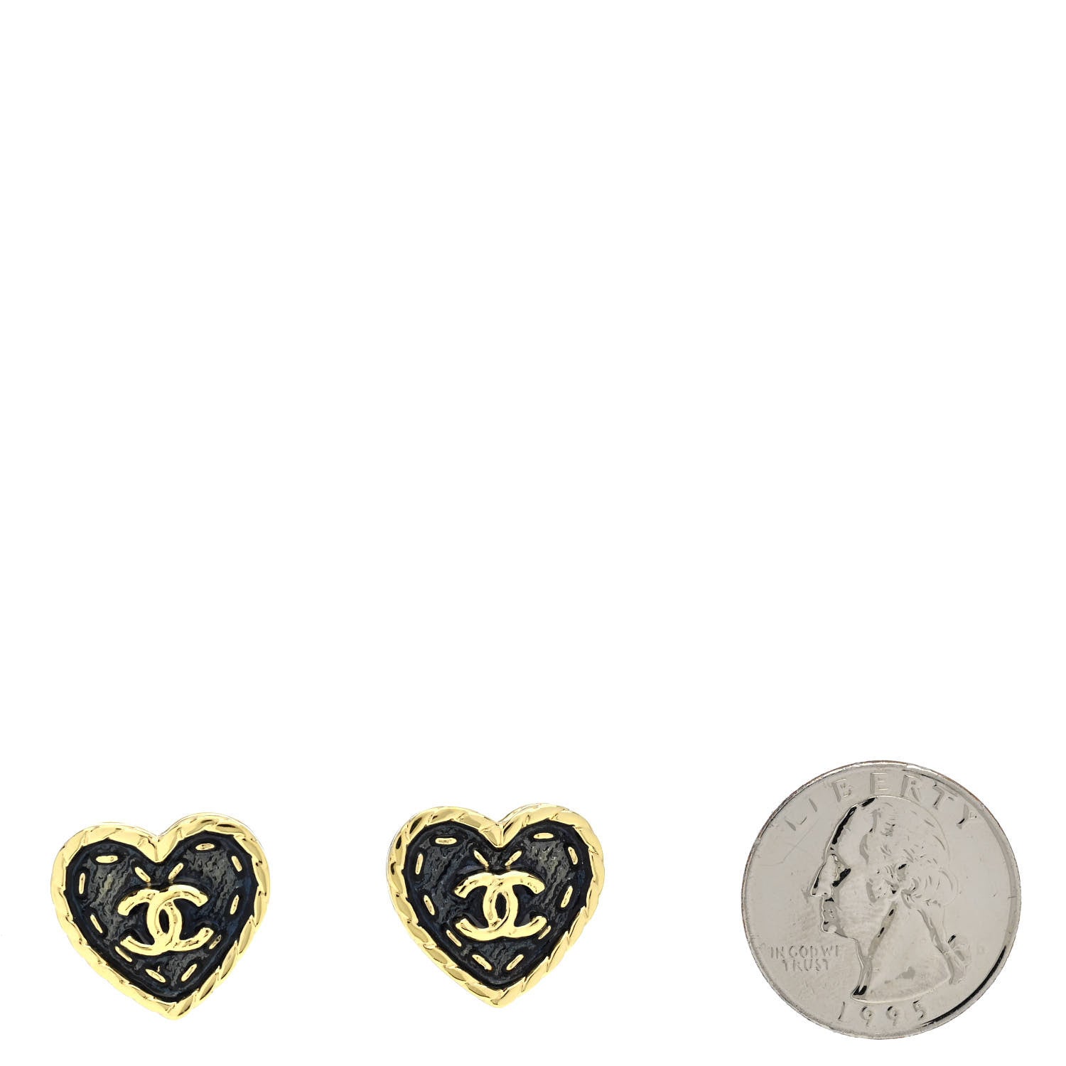 Chanel Metal Enamel CC Denim Heart Earrings Gold Blue 2 of 5