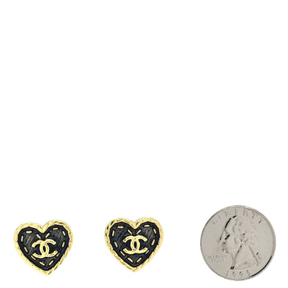 Chanel Metal Enamel CC Denim Heart Earrings Gold Blue 2 of 5