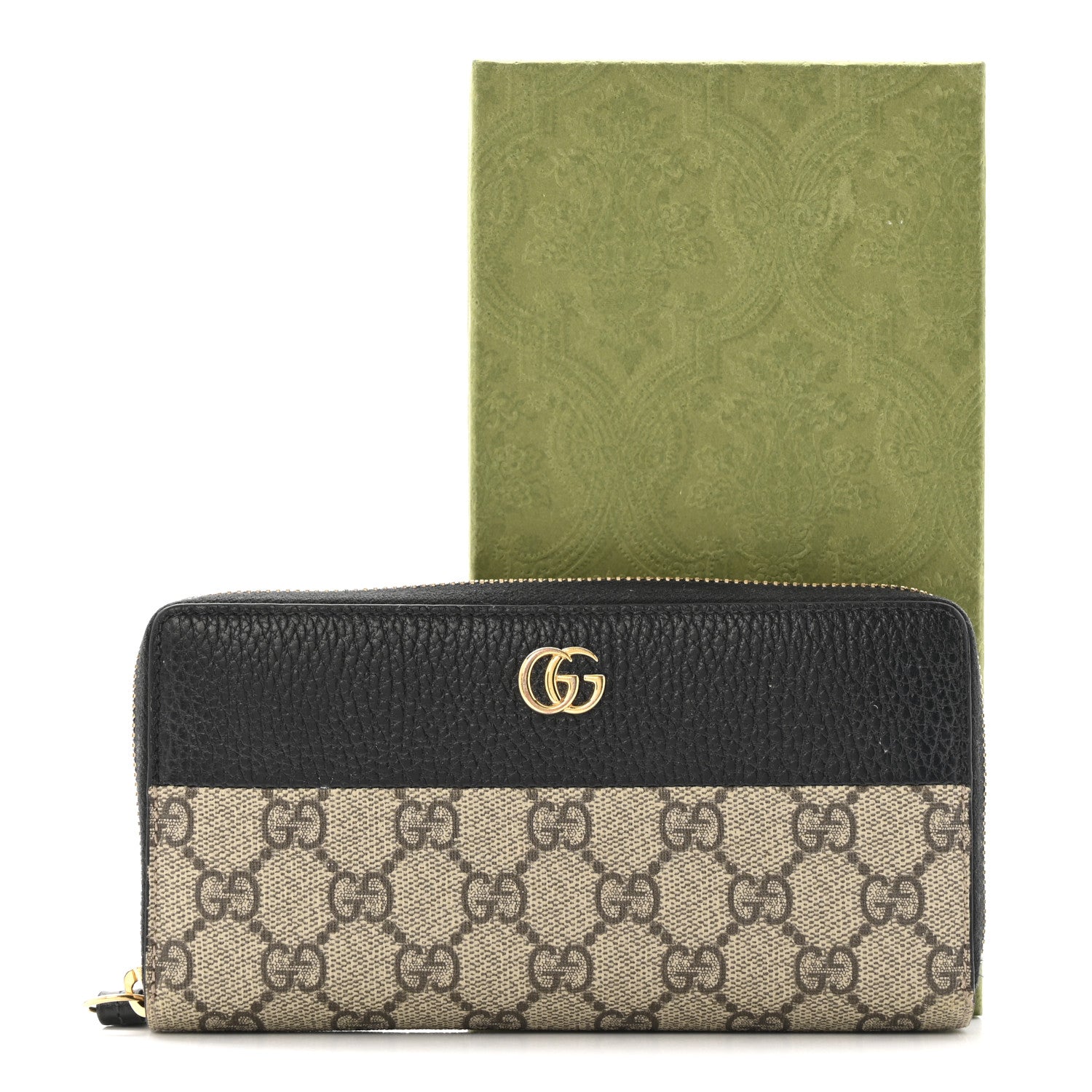 Gucci Dollar Calfskin GG Supreme Monogram GG Marmont Zip Around Wallet Black Beige Ebony 15 of 15
