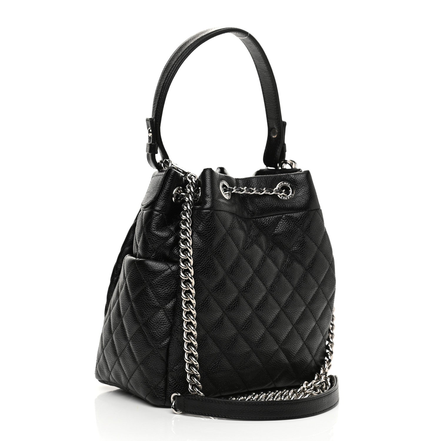 Chanel Caviar Quilted CC Chain Bucket Drawstring Bag Black 3 of 10