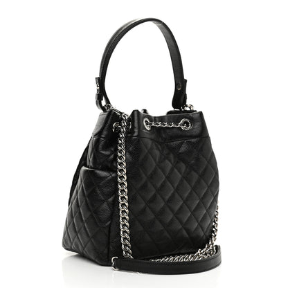 Chanel Caviar Quilted CC Chain Bucket Drawstring Bag Black 3 of 10