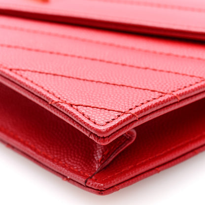 Saint Laurent Grain De Poudre Matelasse Chevron Monogram Envelope Chain Wallet New Red 9 of 9