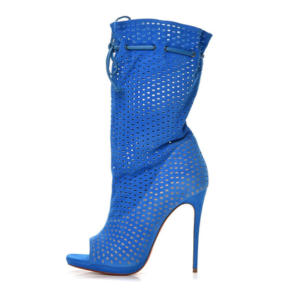 Christian Louboutin Perforated Nappa Suede Jennifer 120 Boots 36.5 Blue 1 of 7