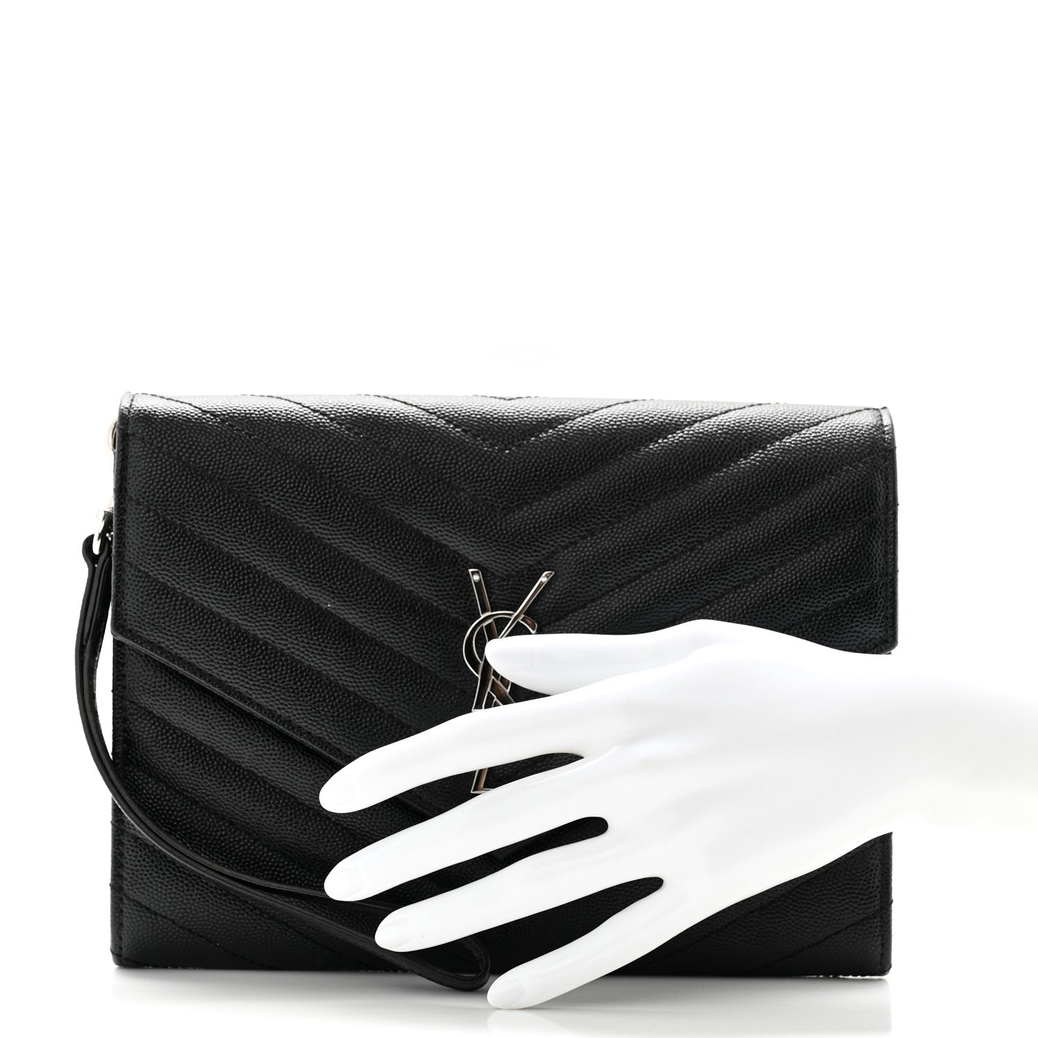 Saint Laurent Grain De Poudre Matelasse Chevron Monogram Envelope Clutch Black 2 of 8