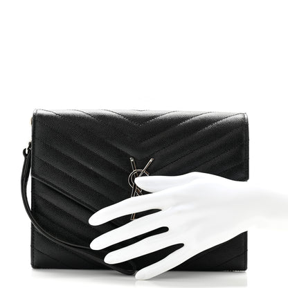 Saint Laurent Grain De Poudre Matelasse Chevron Monogram Envelope Clutch Black 2 of 8
