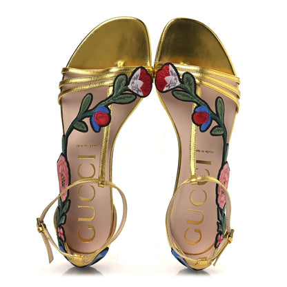 Gucci Metallic Nappa Ophelia T-Strap Flat Sandals 36 Gold 2 of 10