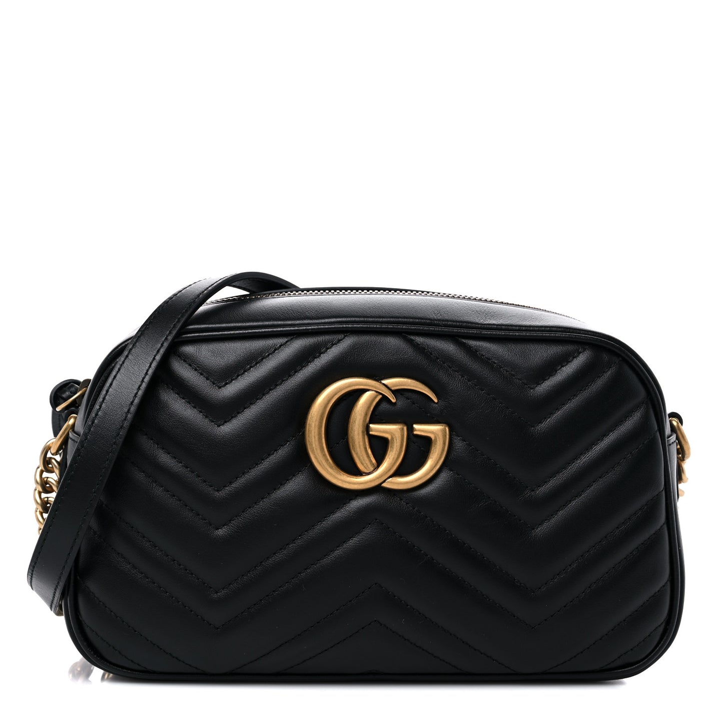 Calfskin Matelasse Small GG Marmont Chain Shoulder Bag Black