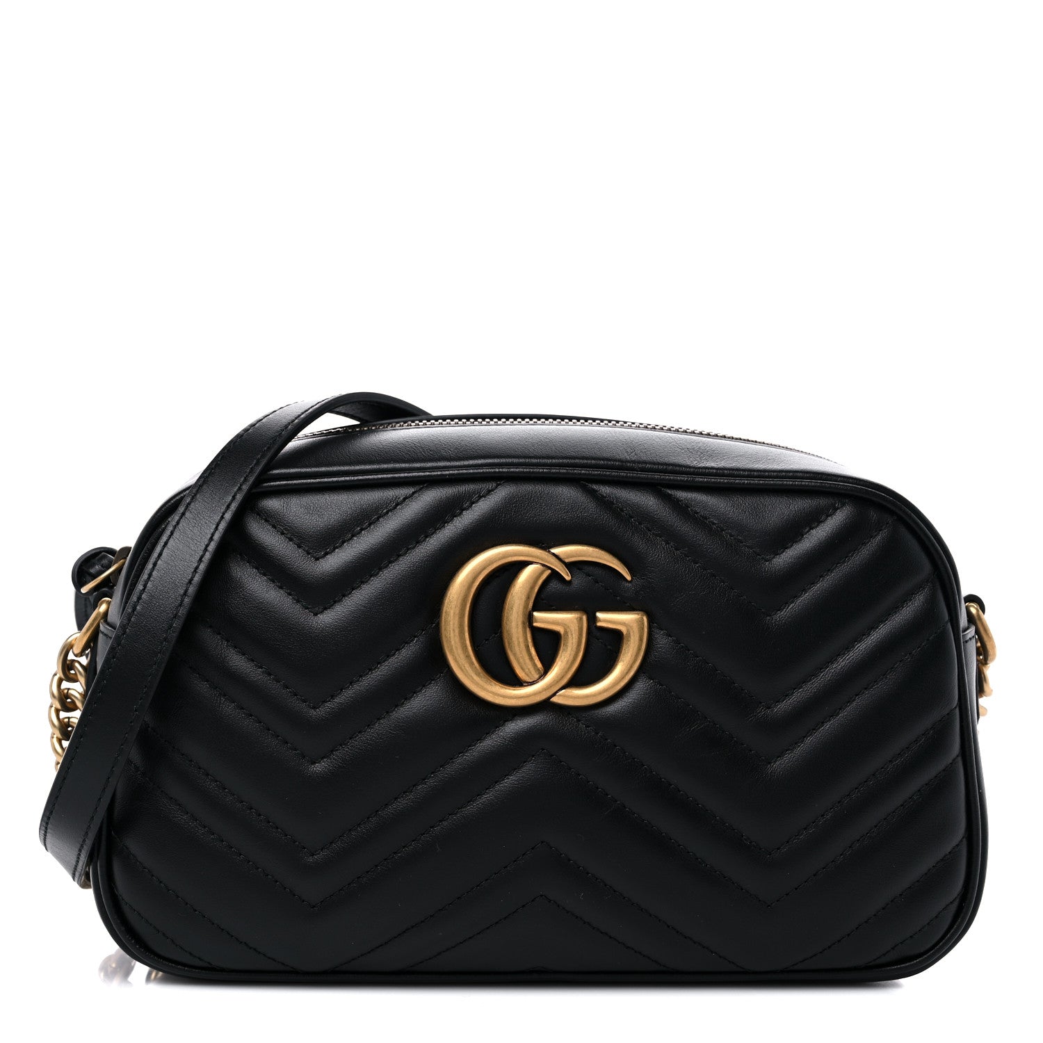 Gucci Calfskin Matelasse Small GG Marmont Chain Shoulder Bag Black 1 of 9