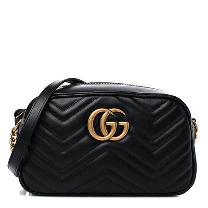 Gucci Calfskin Matelasse Small GG Marmont Chain Shoulder Bag Black 1 of 9