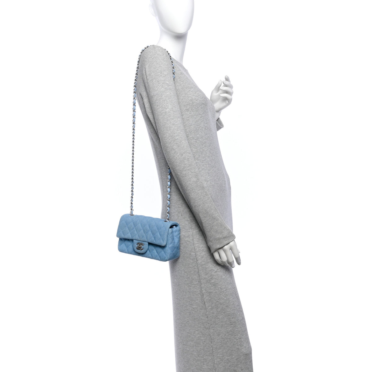 Chanel Denim Quilted Mini Rectangular Flap Blue 2 of 12
