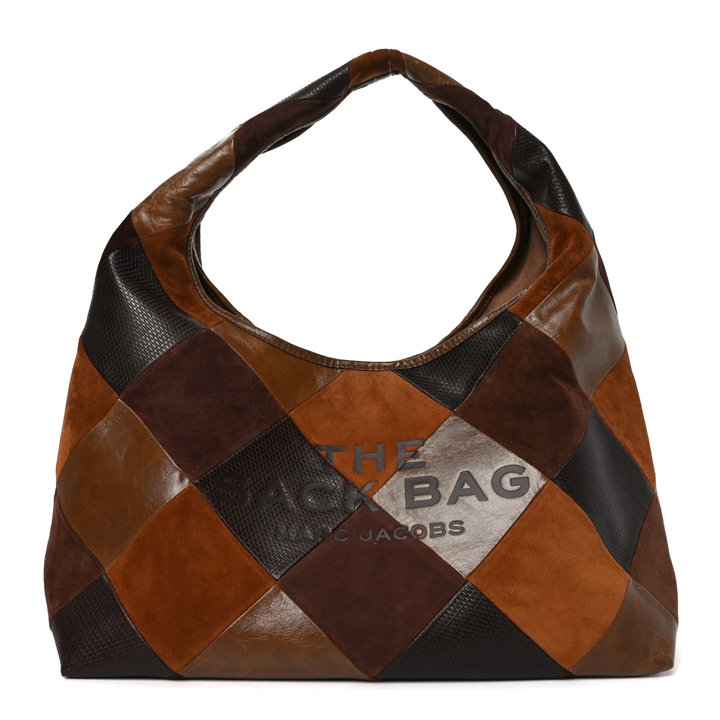 Calfskin Suede Patchwork The Sack Bag Brown Multicolor