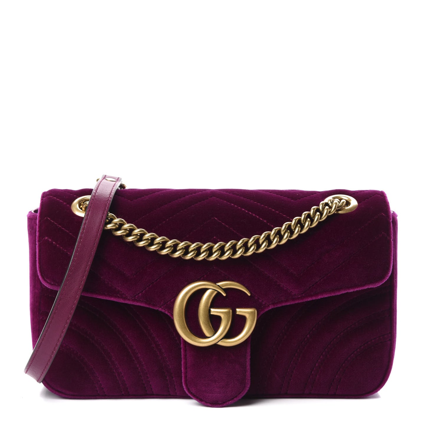 Velvet Matelasse Small GG Marmont Shoulder Bag Fuchsia Violet Cyclamen