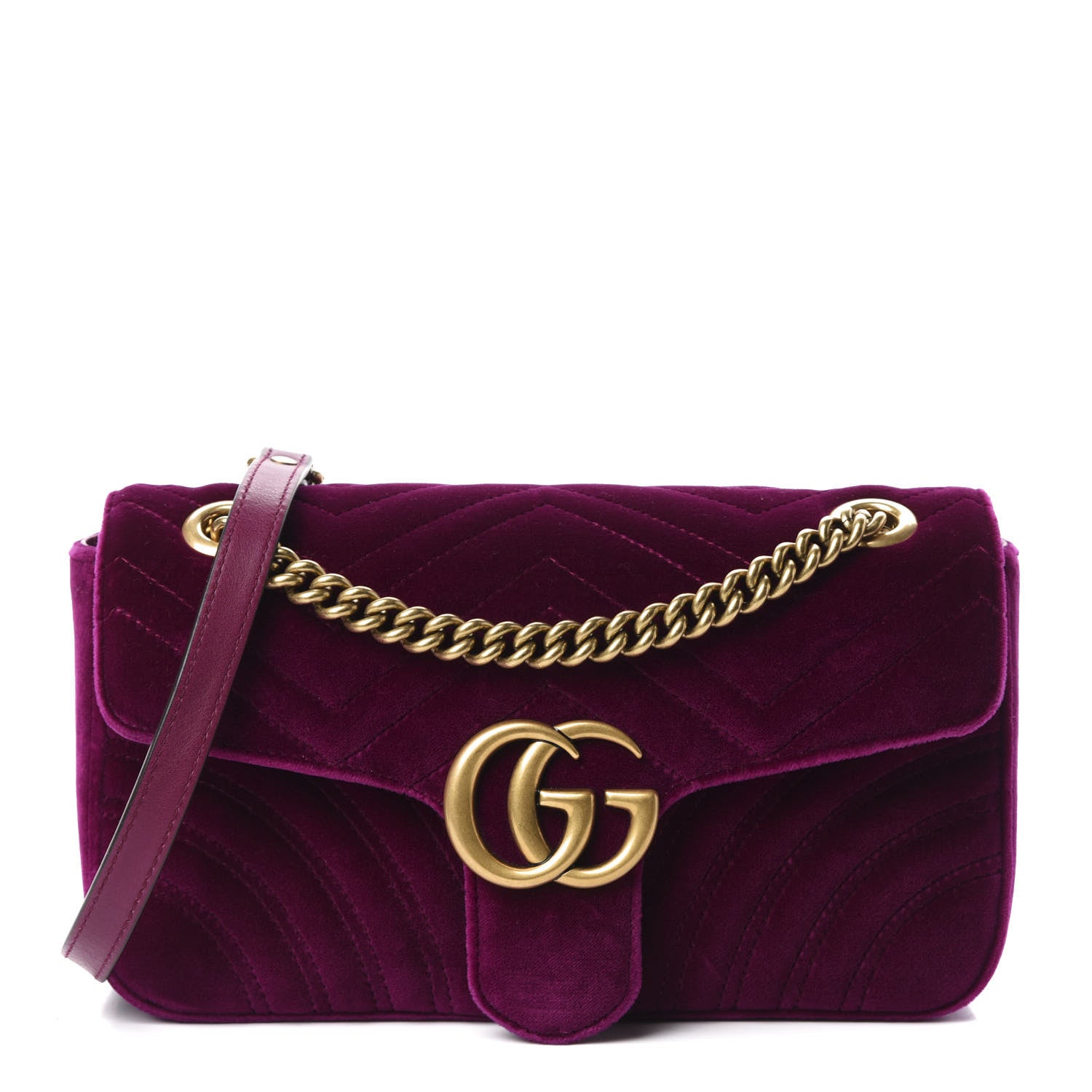 Gucci Velvet Matelasse Small GG Marmont Shoulder Bag Fuchsia Violet Cyclamen 1 of 10