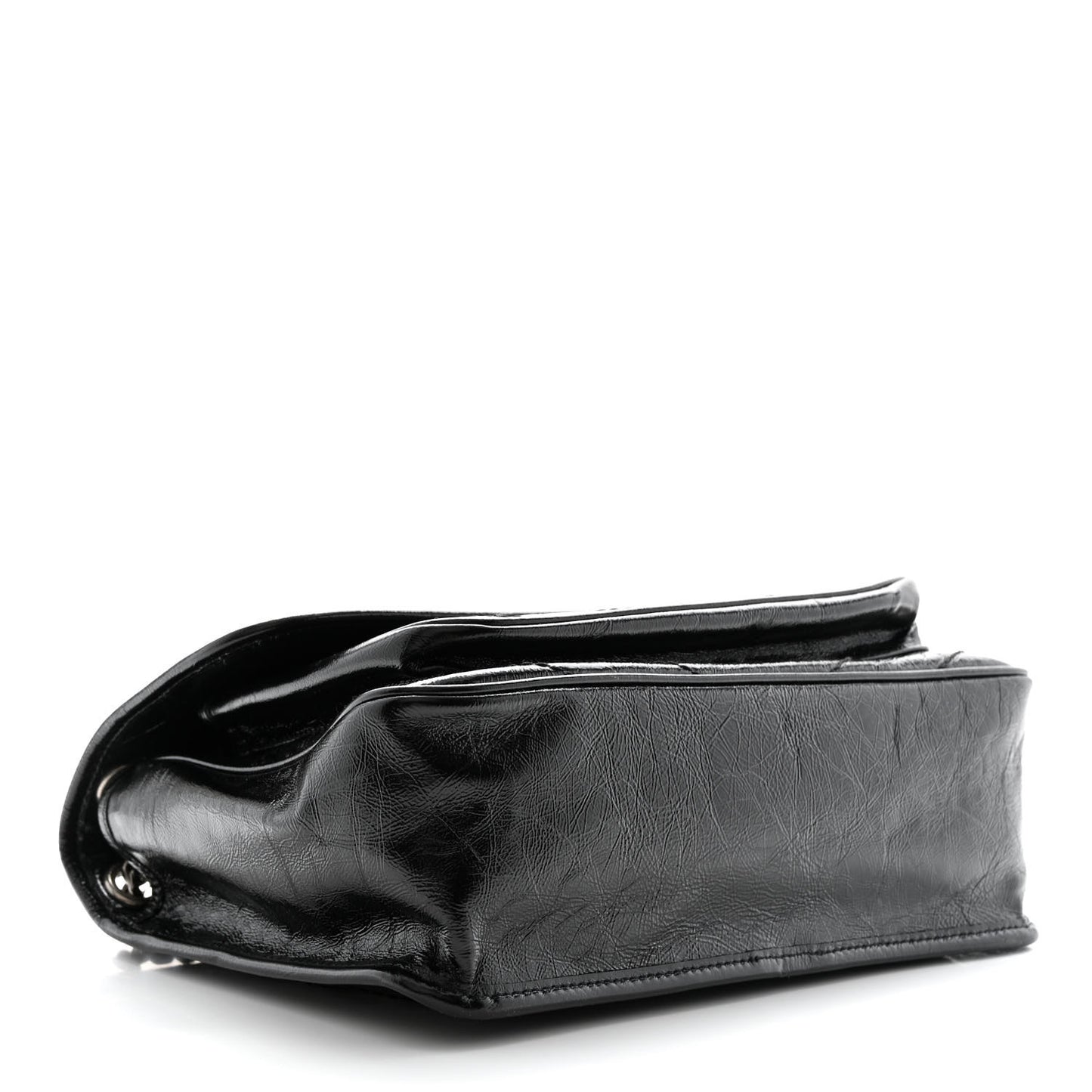 Crinkled Calfskin Matelasse Monogram Medium Niki Chain Satchel Black