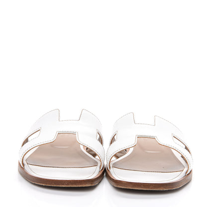 Hermes Box Calfskin Oran Sandals 38.5 White 2 of 10