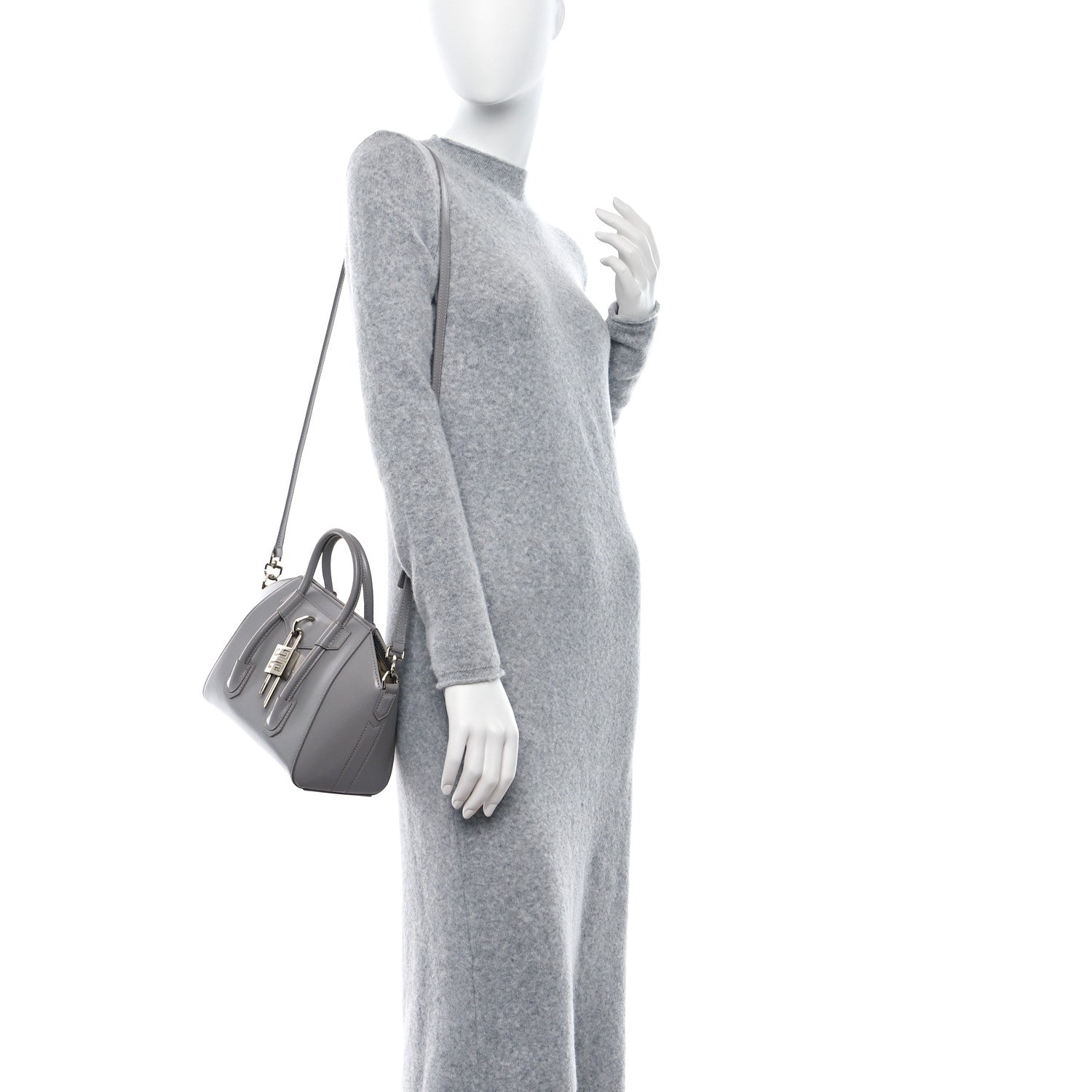 Givenchy Box Calfskin Mini Lock Antigona Shoulder Bag Cloud Grey 2 of 8