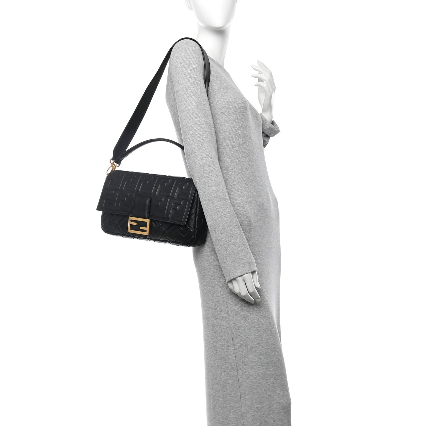 Nappa FF 1974 Embossed Large Baguette Black