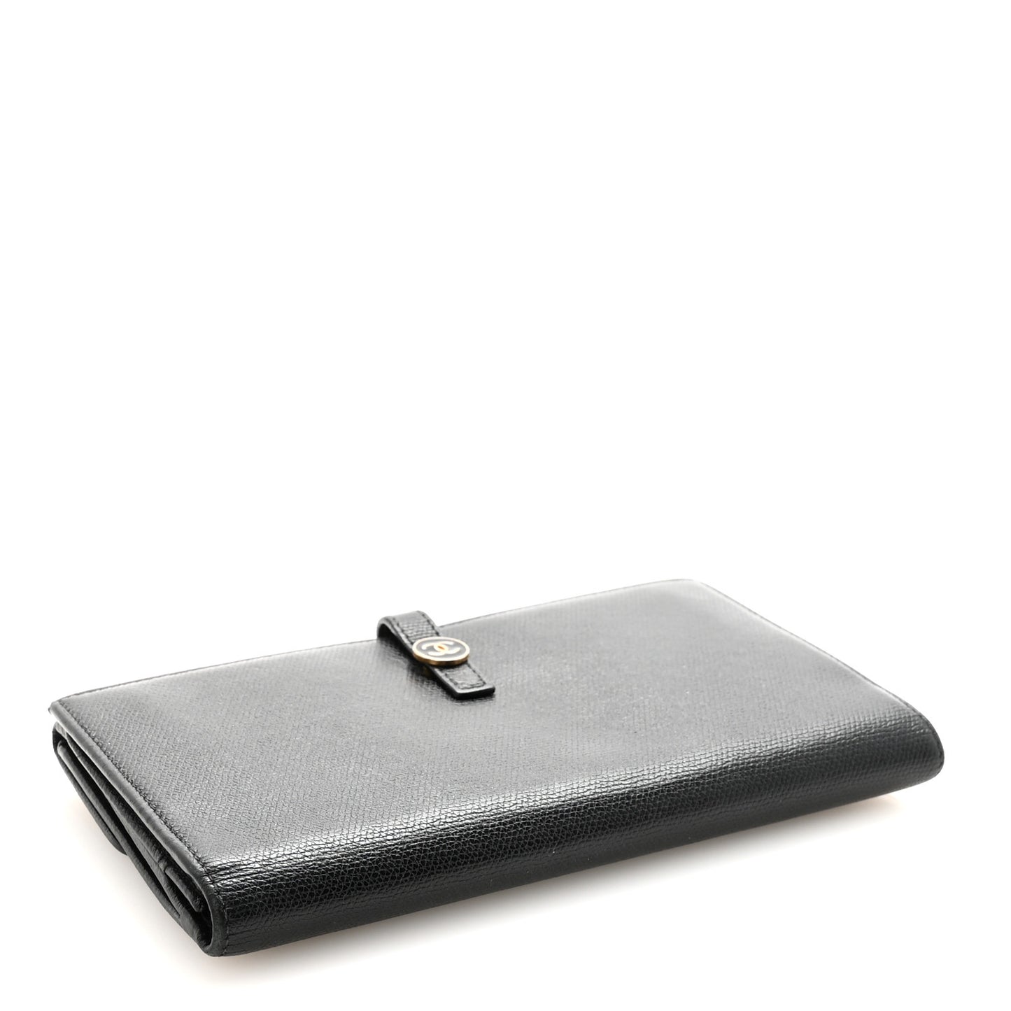 Grained Calfskin CC Button Long Wallet Black