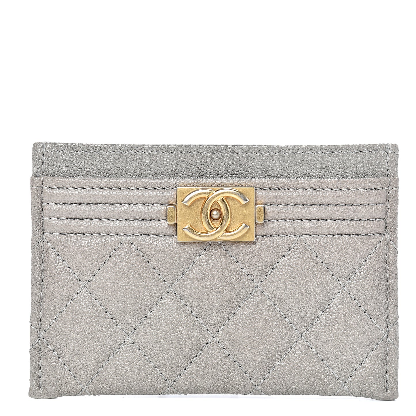 Caviar Quilted Boy Card Holder Grey