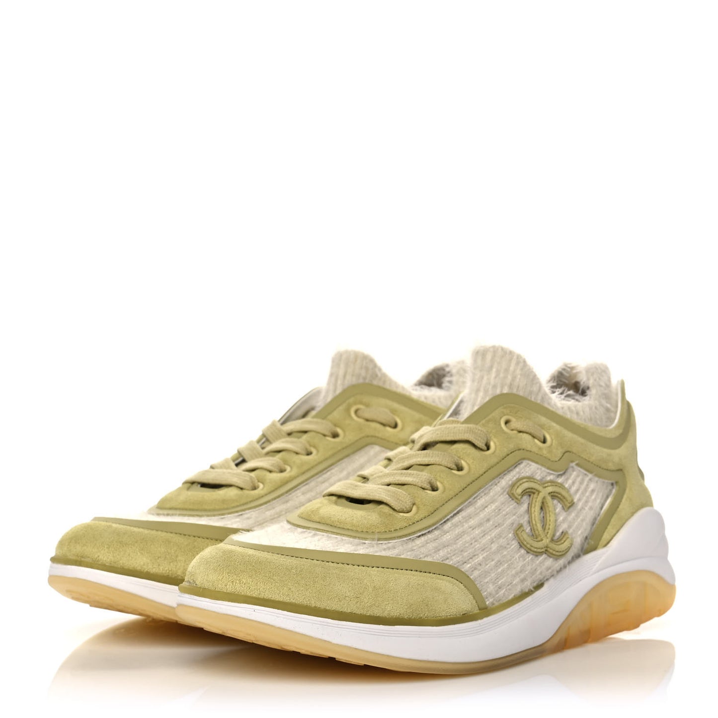 Suede Calfskin Stretch Fabric CC Sneakers 38 Yellow