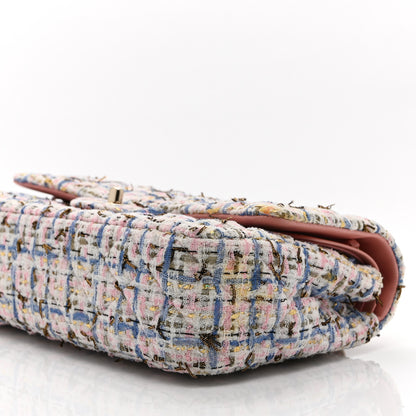 Chanel Tweed Quilted Medium Double Flap Blue Pink Gold White 10 of 11