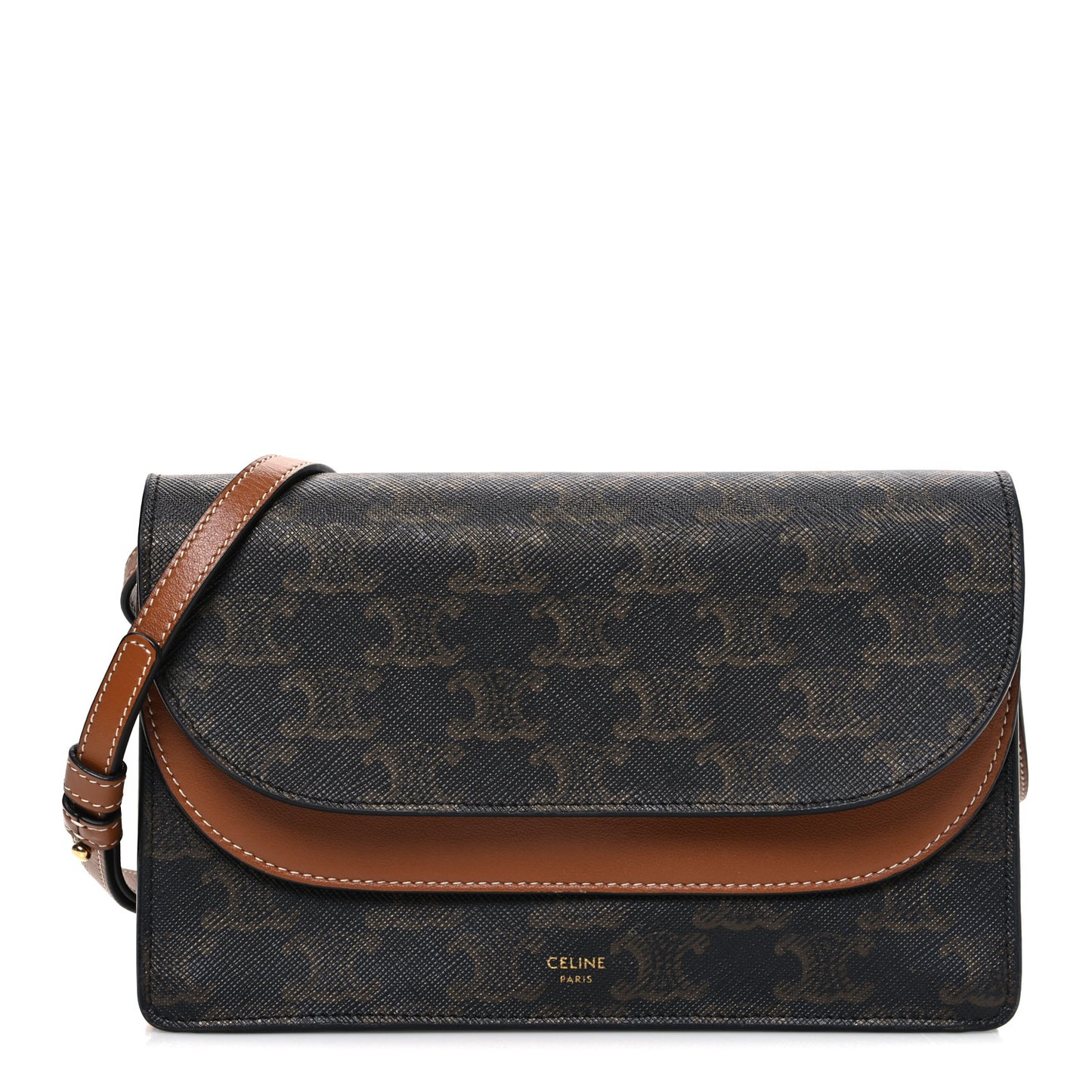 Triomphe Canvas Lambskin Wallet On Strap Tan