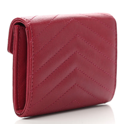 Chanel Goatskin Chevron Quilted Card Holder Flap Wallet Dark Pink 3 of 12