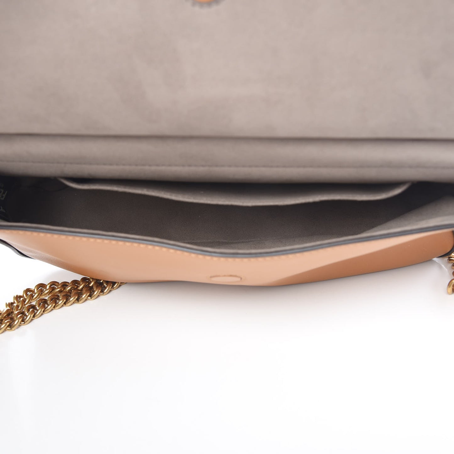 Vitello Grace Glazed Fabric FF 1974 Double F Shoulder Bag Caramello Mogano Panna