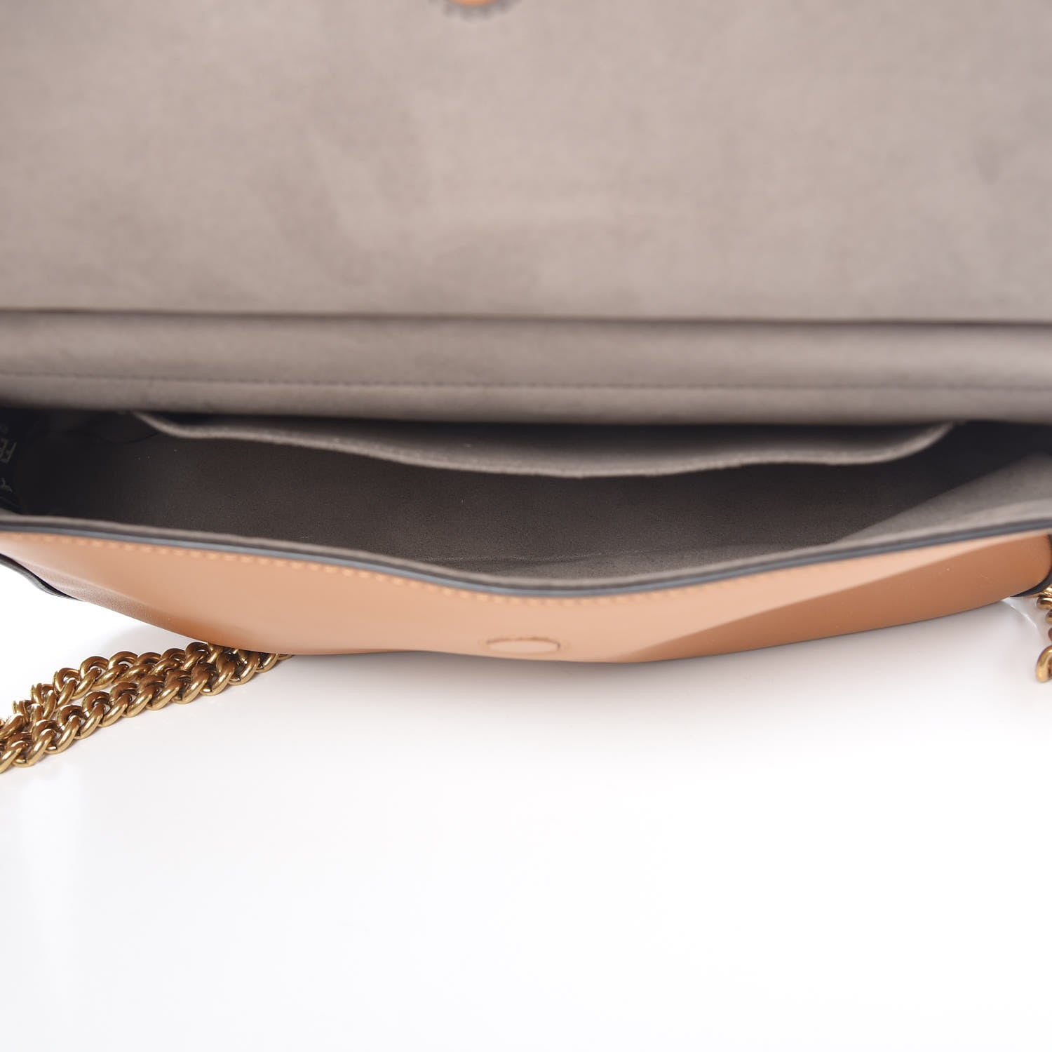 Fendi Vitello Grace Glazed Fabric FF 1974 Double F Shoulder Bag Caramello Mogano Panna 6 of 12