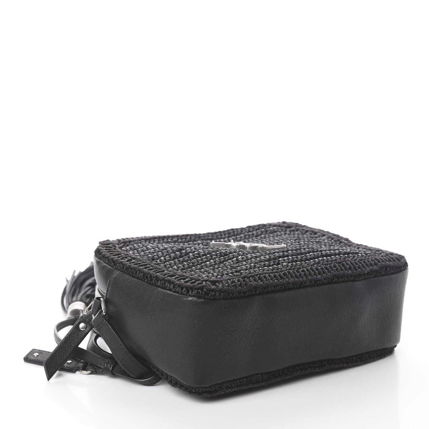 Raffia Calfskin Monogram Lou Camera Bag Black