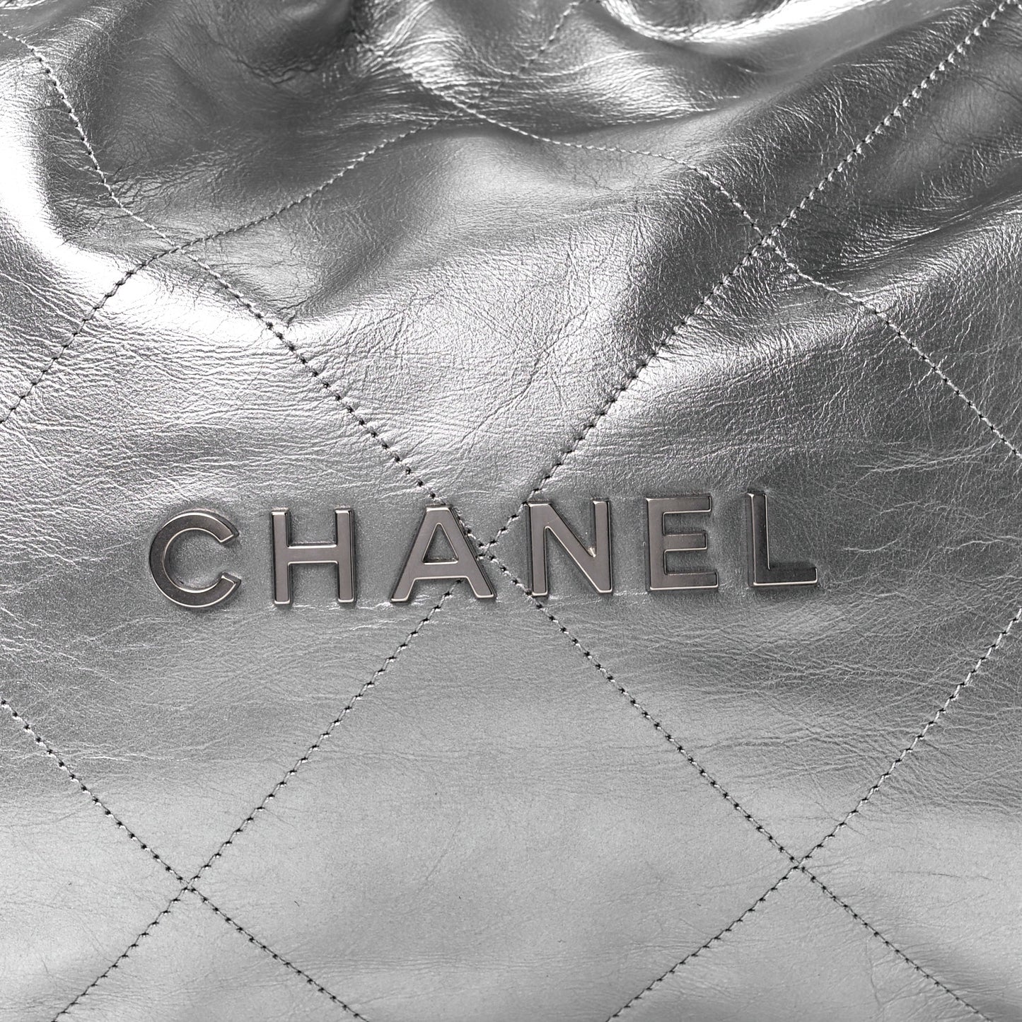 Metallic Calfskin Quilted Chanel 22 Silver
