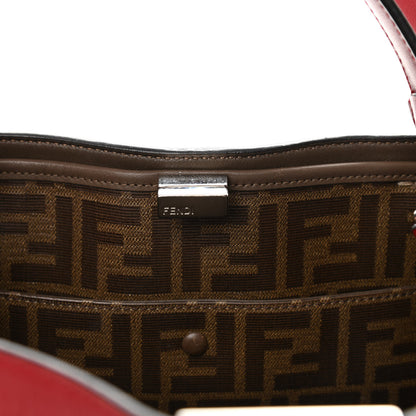 Fendi Vitello Seta Glazed Fabric FF 1974 Medium Peekaboo X-Lite Fragola Mogano Panna 8 of 11