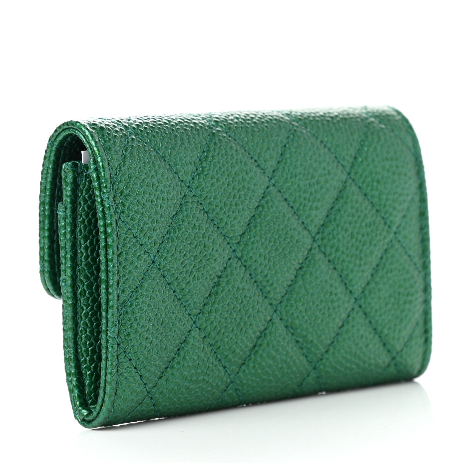 Chanel Metallic Caviar Quilted Flap Card Holder Wallet Green 3 of 8