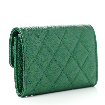 Chanel Metallic Caviar Quilted Flap Card Holder Wallet Green 3 of 8
