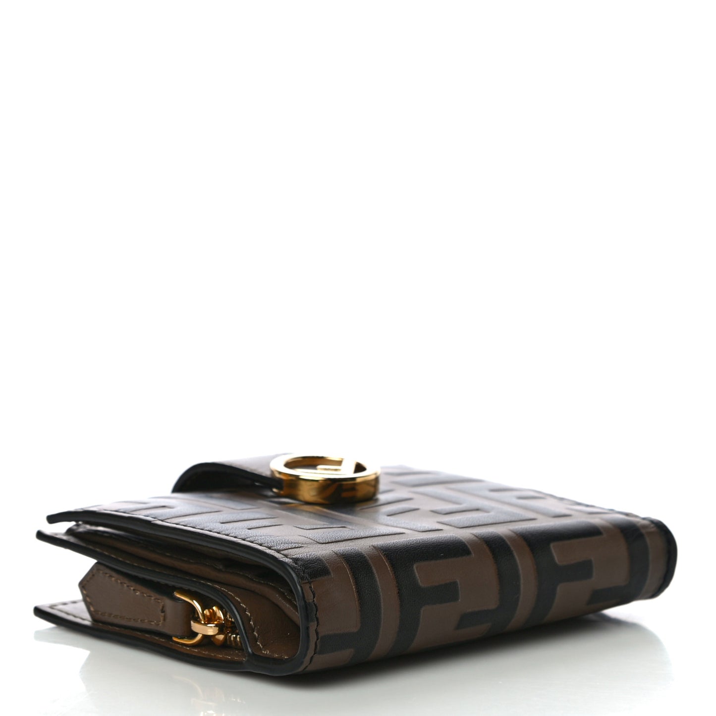 Vitello Soft F is Fendi Bi-Color FF 1974 Embossed Compact Wallet Maya Black