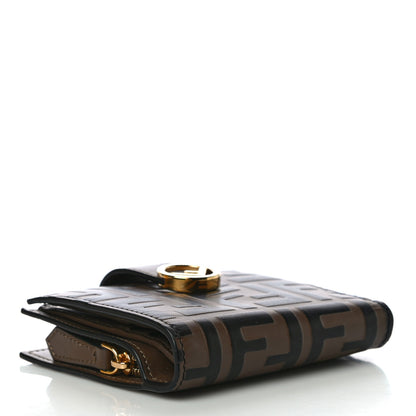 Fendi Vitello Soft F is Fendi Bi-Color FF 1974 Embossed Compact Wallet Maya Black 4 of 10