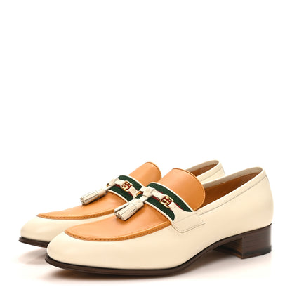Gucci Jakarta Calfskin Mens Interlocking G Horsebit Tassel Loafers 11 White Sun Oil 4 of 10