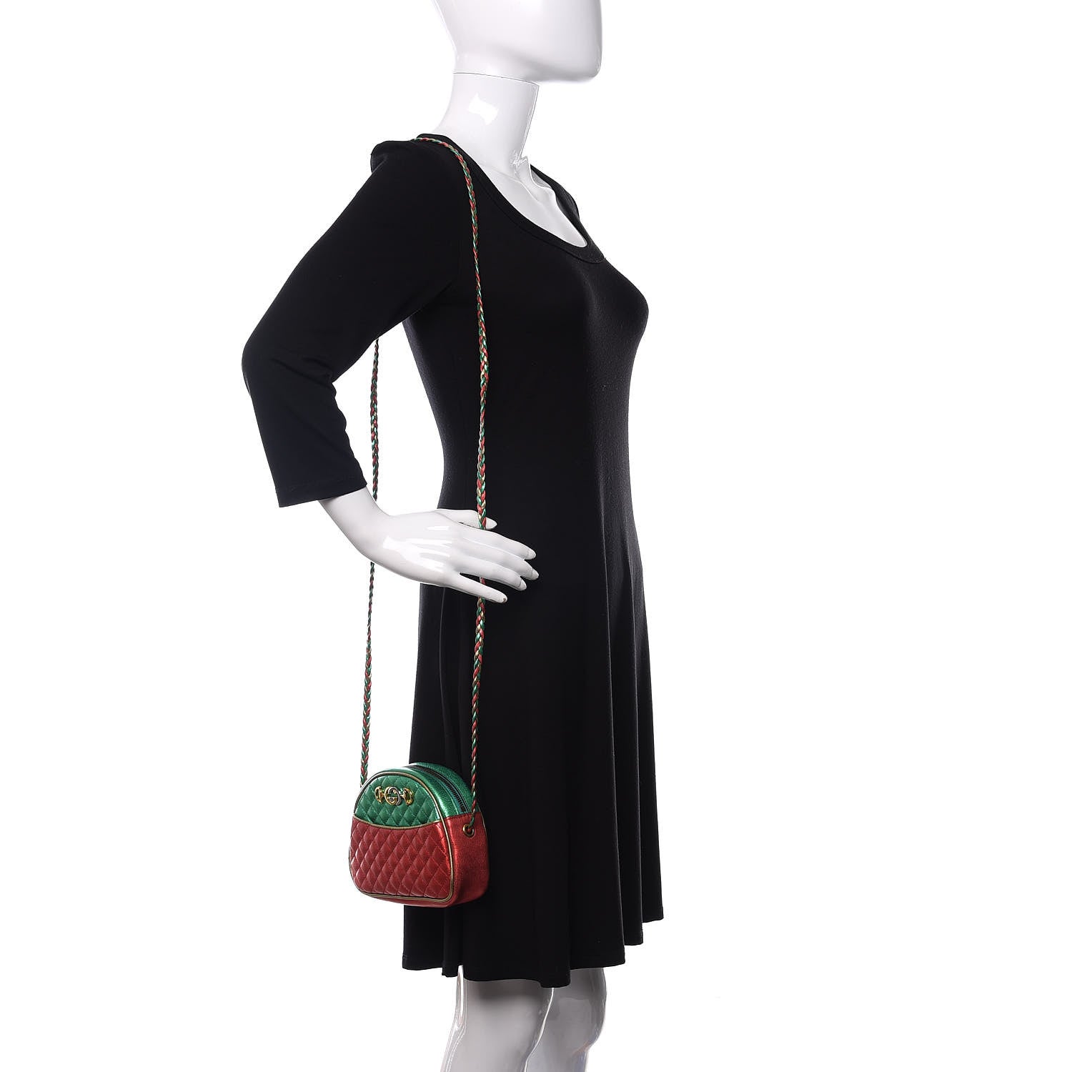 Gucci Laminated Nappa Trapuntata Mini Zumi Dome Shoulder Bag Rosso Jasmine Green Rame 2 of 10
