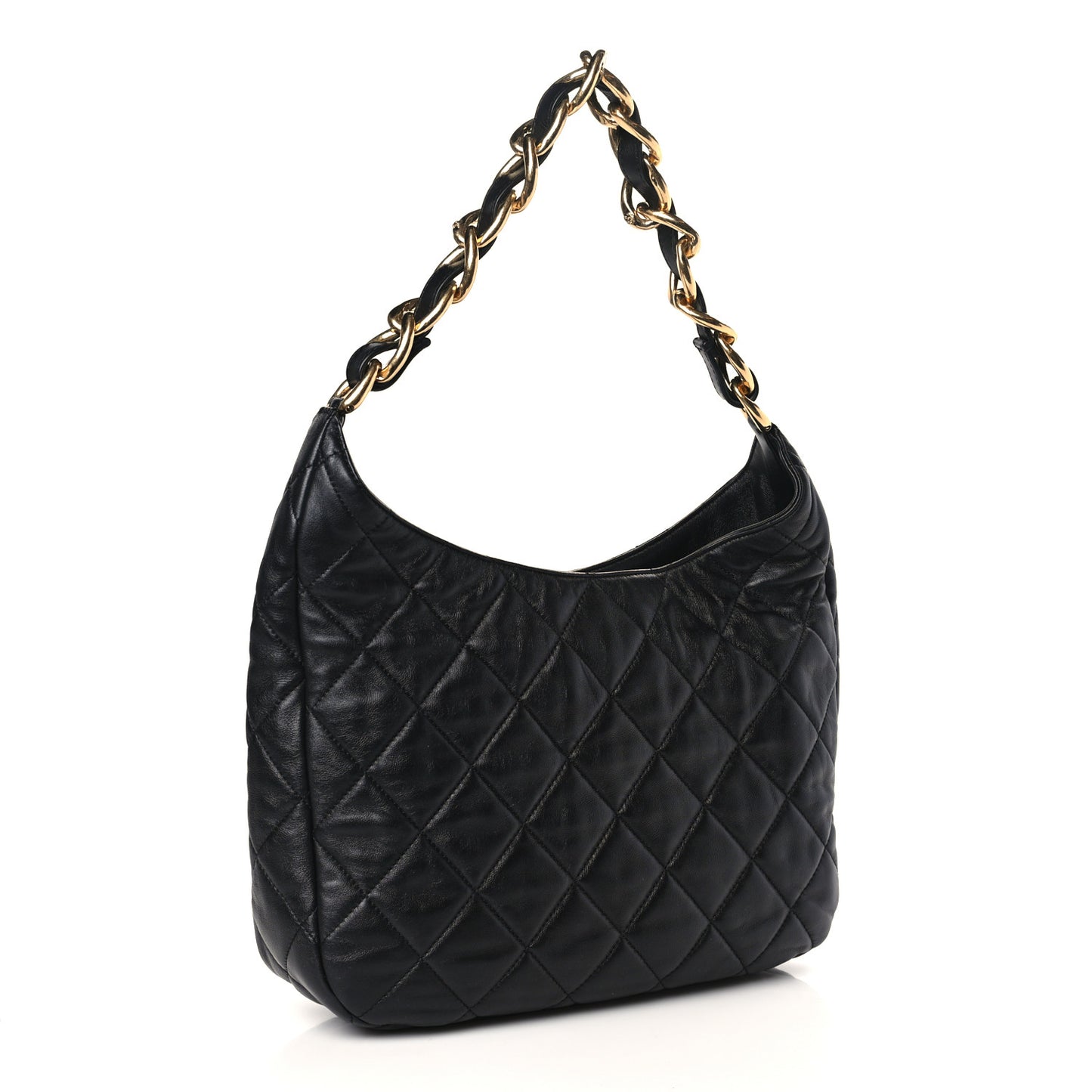 Lambskin Quilted Large CC Funky Town Hobo Black