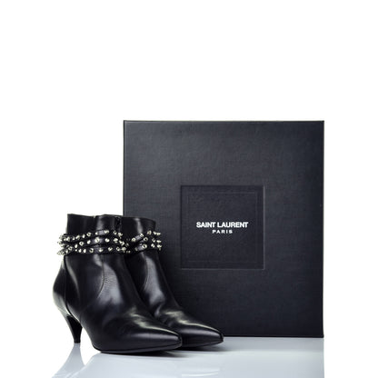 Saint Laurent Calfskin Cat Boot 50 Studded Strap Booties 37.5 Black 10 of 10