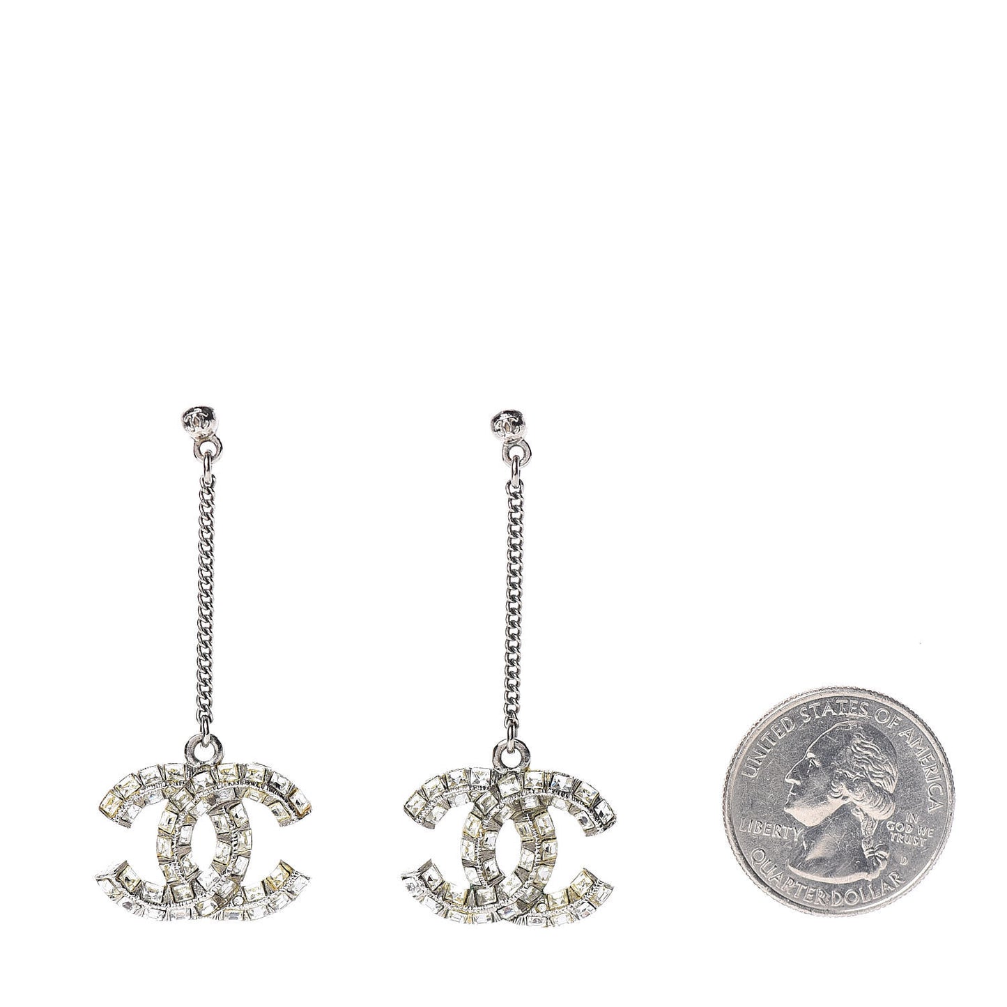 Baguette Crystal CC Drop Earrings Silver