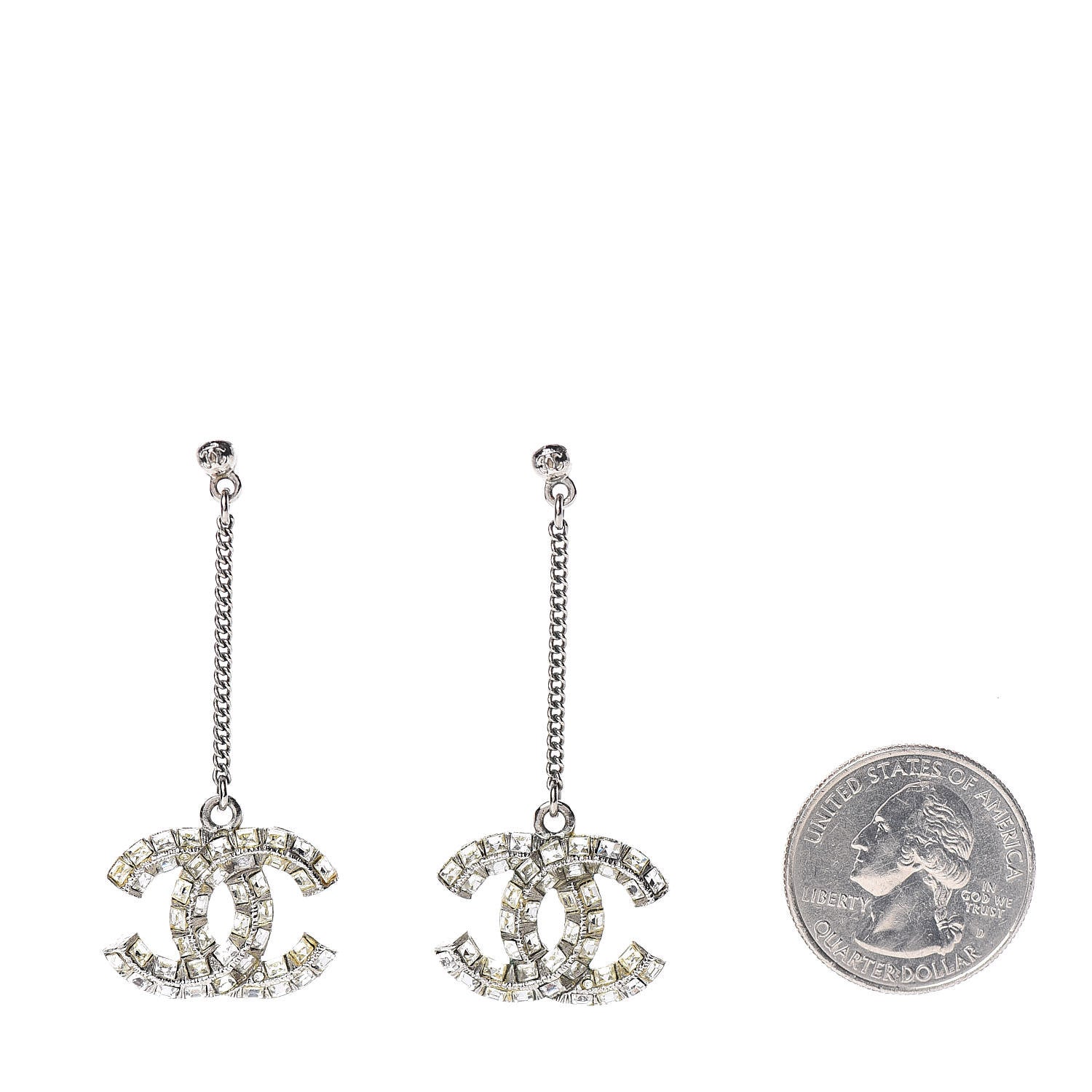 Chanel Baguette Crystal CC Drop Earrings Silver 2 of 4
