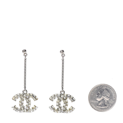 Chanel Baguette Crystal CC Drop Earrings Silver 2 of 4