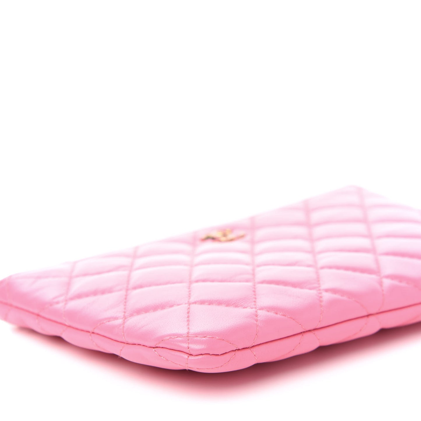 Lambskin Quilted Zipped Pouch Pink Yellow