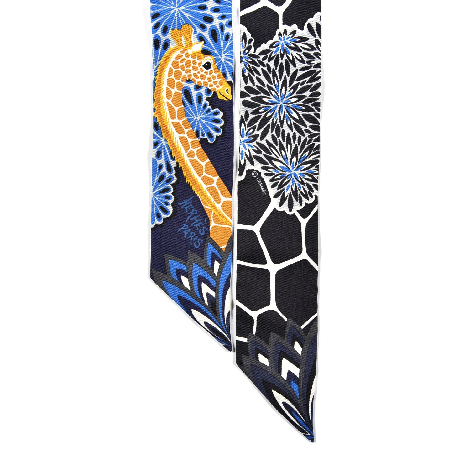 Hermes Silk The Three Graces Twilly Bleu Nuit Gold Black 2 of 4