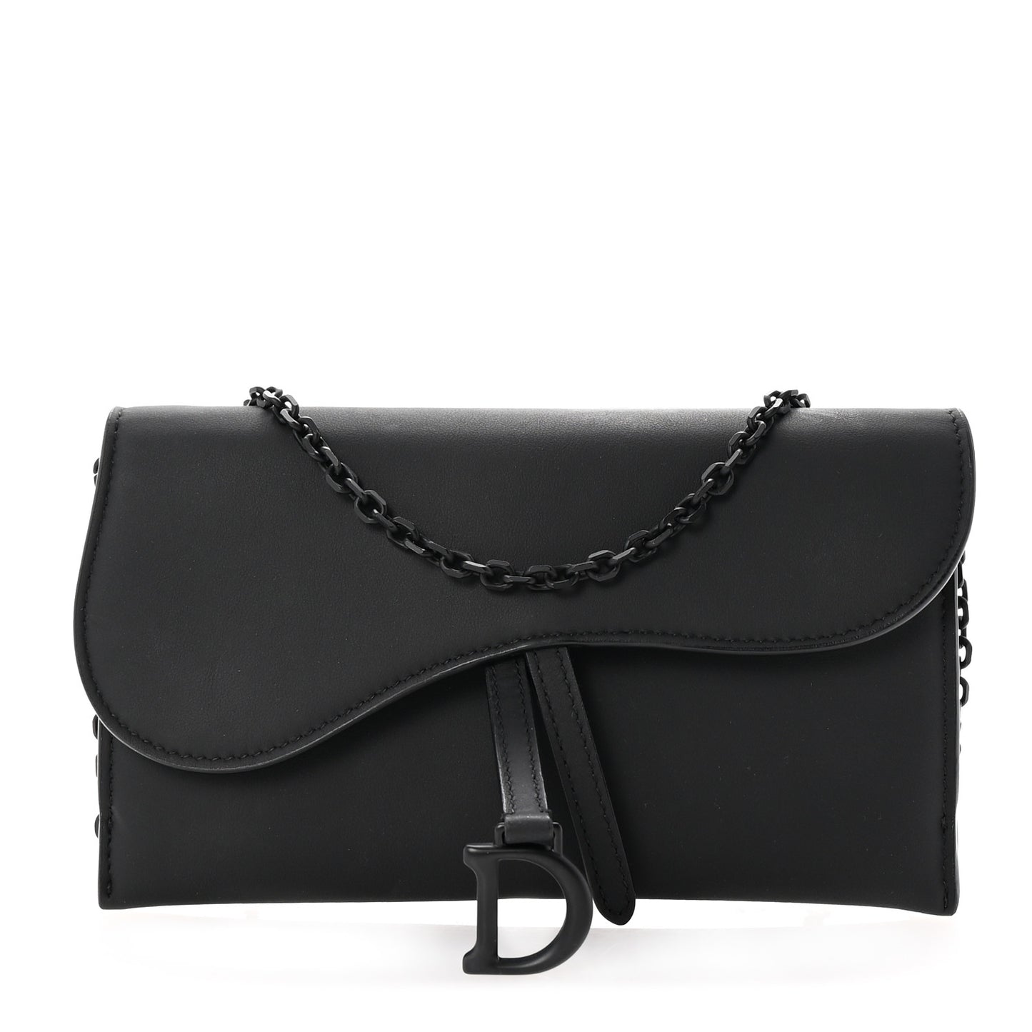 Ultra Matte Calfskin Saddle Chain Wallet Pouch Black
