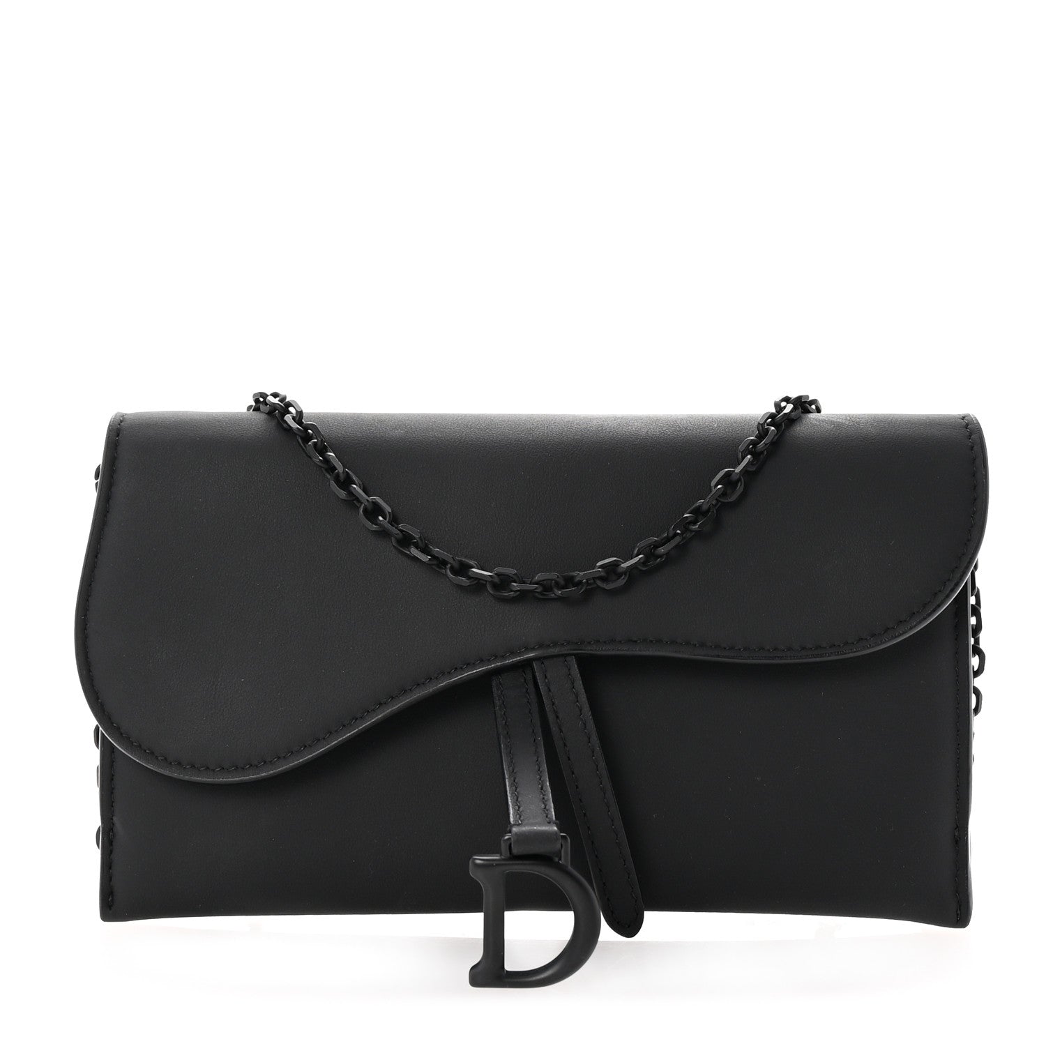 Christian Dior Ultra Matte Calfskin Saddle Chain Wallet Pouch Black 1 of 9