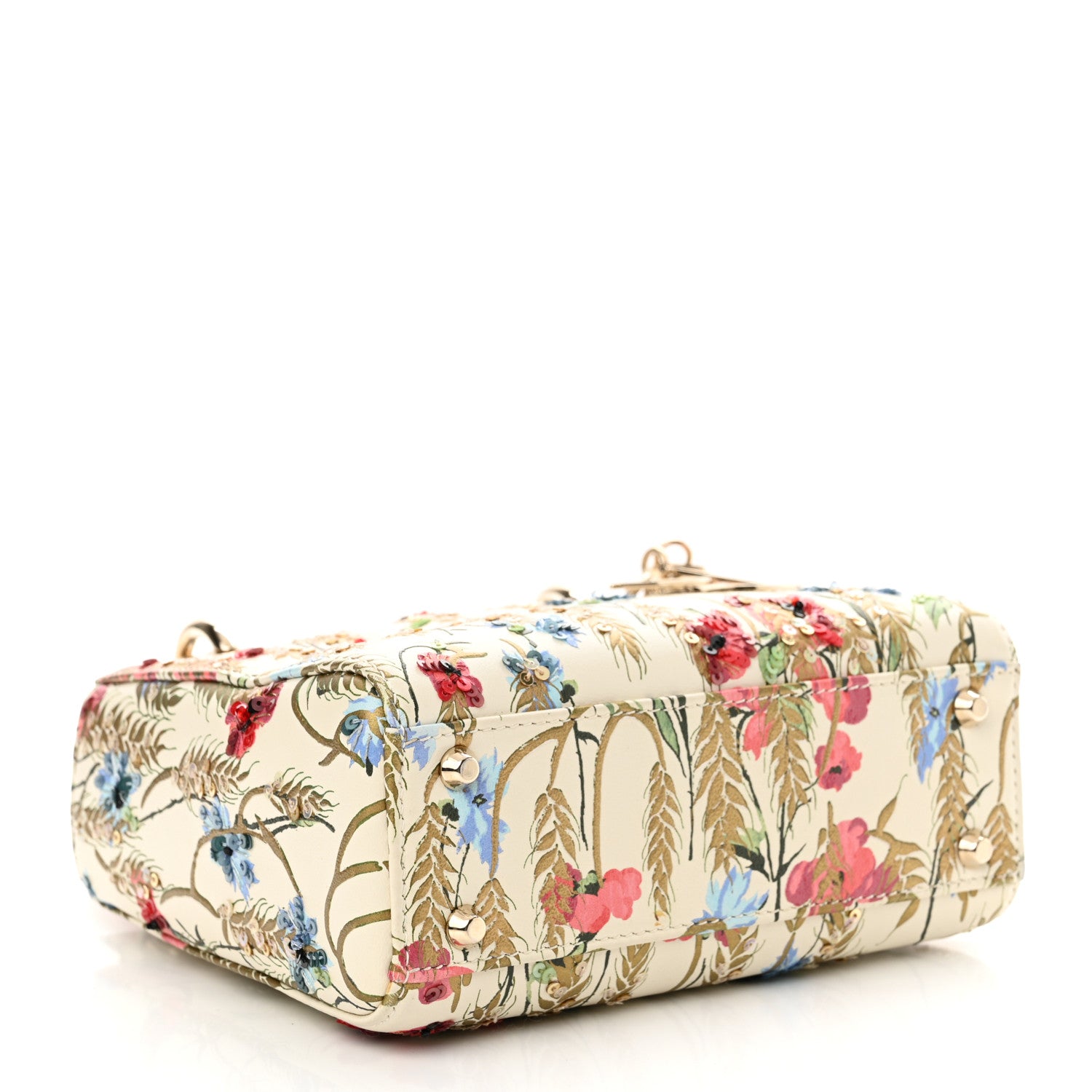 Christian Dior Calfskin Hibiscus Printed Embroidered Mini Lady Dior Beige Multicolor 4 of 14