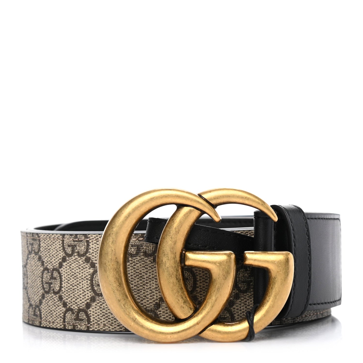 Gucci GG Supreme Monogram Matte Plutone Calfskin Double G 40mm Belt 95 38 Beige Ebony Black 1 of 5